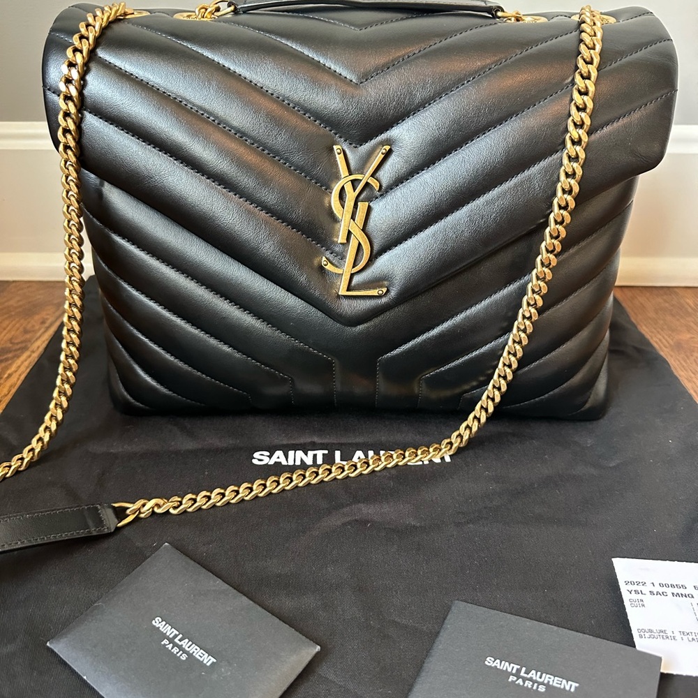 Saint Laurent Loulou Medium Black Leather Bag with Gold
